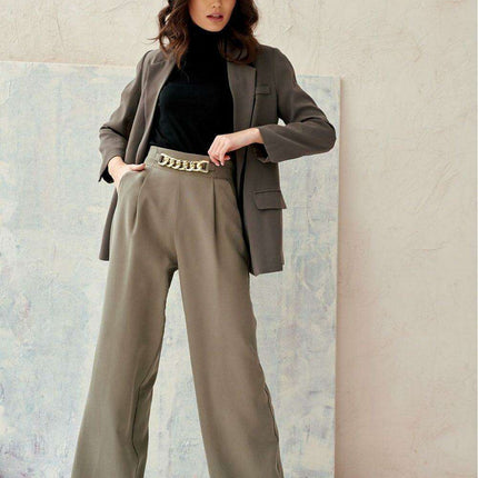 Chic Chain-Embellished Wide Leg Trousers for Women by Roco Fashion - Très Elite