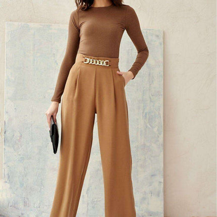 Chic Chain-Embellished Wide Leg Trousers for Women by Roco Fashion