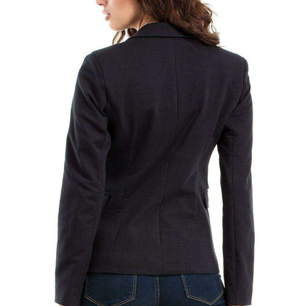 Chic Charcoal Grey Tailored Cotton Blazer with Trendy Rolled Sleeves - Très Elite
