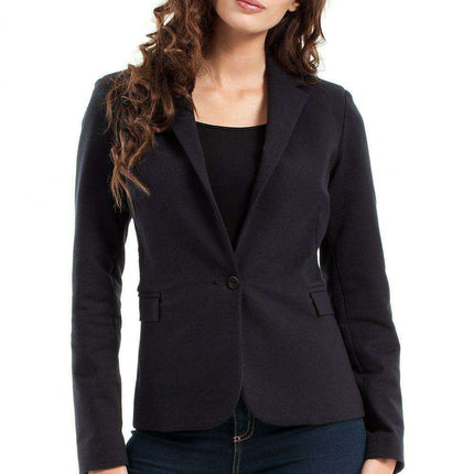 Chic Charcoal Grey Tailored Cotton Blazer with Trendy Rolled Sleeves - Très Elite