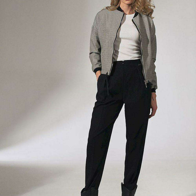 Chic Checked Ribbon Bomber Jacket - Très Elite