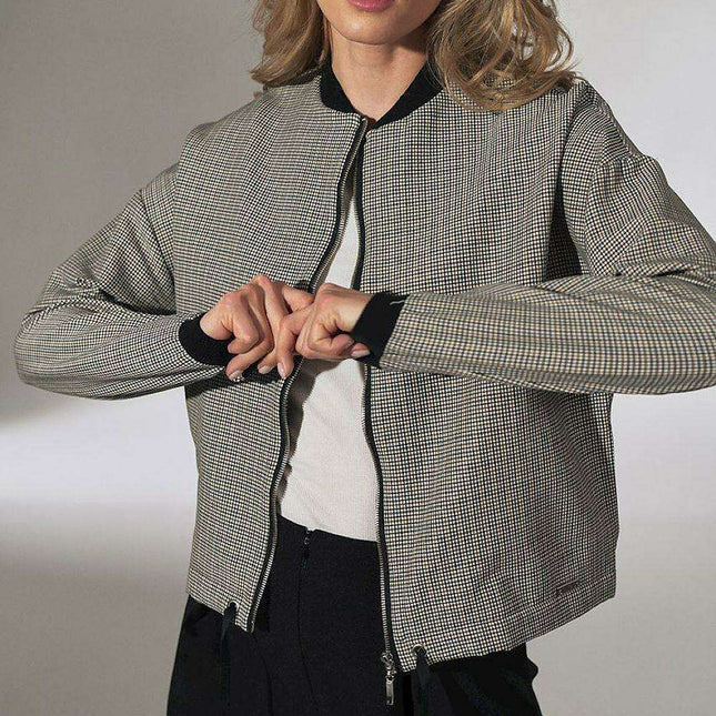 Chic Checked Ribbon Bomber Jacket - Très Elite