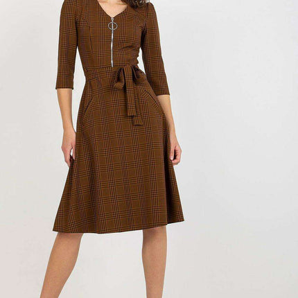 Chic Checkered Daydress with Zip Closure and Adjustable Waist Tie