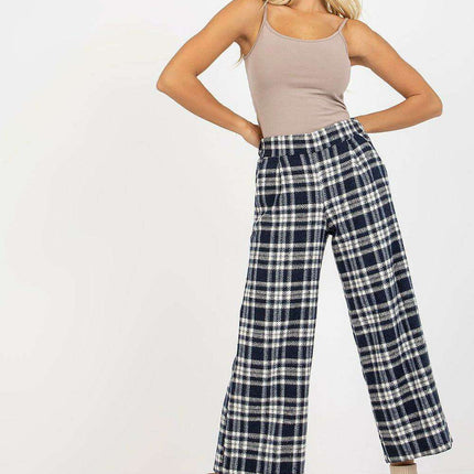 Chic Checkered Wool Pants for Women with Practical Side Pockets