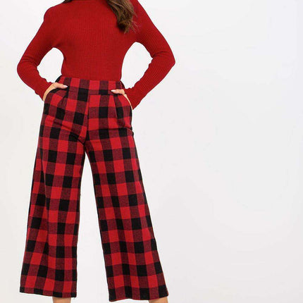 Chic Checkered Wool Pants for Women with Practical Side Pockets