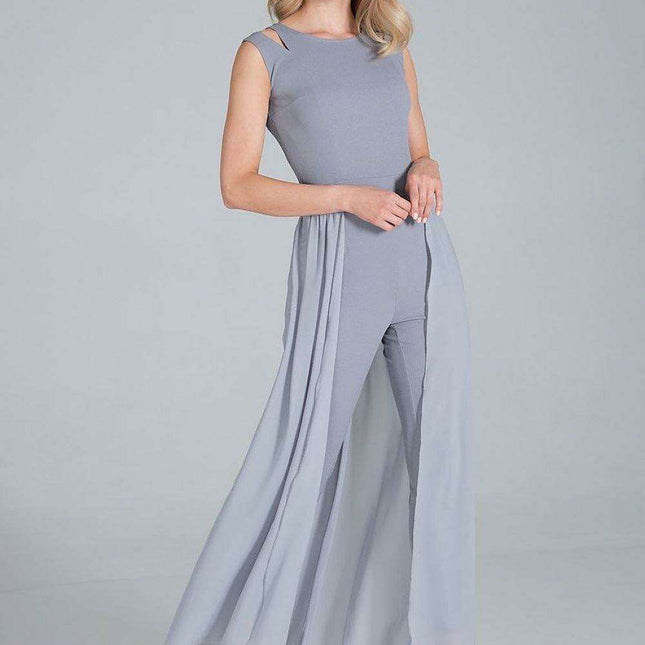 Chic Chiffon Daring Slit Jumpsuit with Sleek Tapered Fit