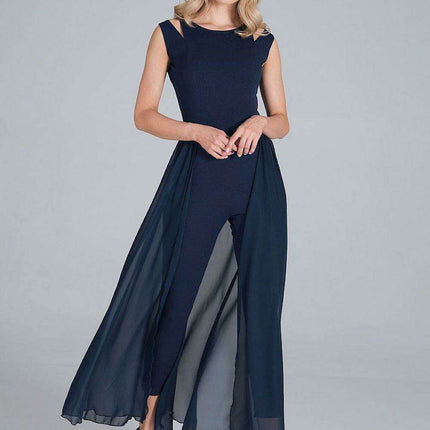 Chic Chiffon Daring Slit Jumpsuit with Sleek Tapered Fit