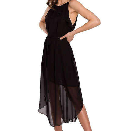 Chic Chiffon Evening Dress with Romantic Ruffles and Elegant Neck Detail - Très Elite