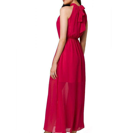 Chic Chiffon Halter Midi Dress with Defined Waist and Stylish Belt - Très Elite