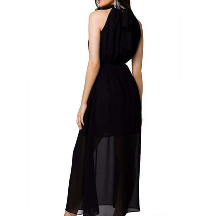 Chic Chiffon Halter Midi Dress with Defined Waist and Stylish Belt - Très Elite
