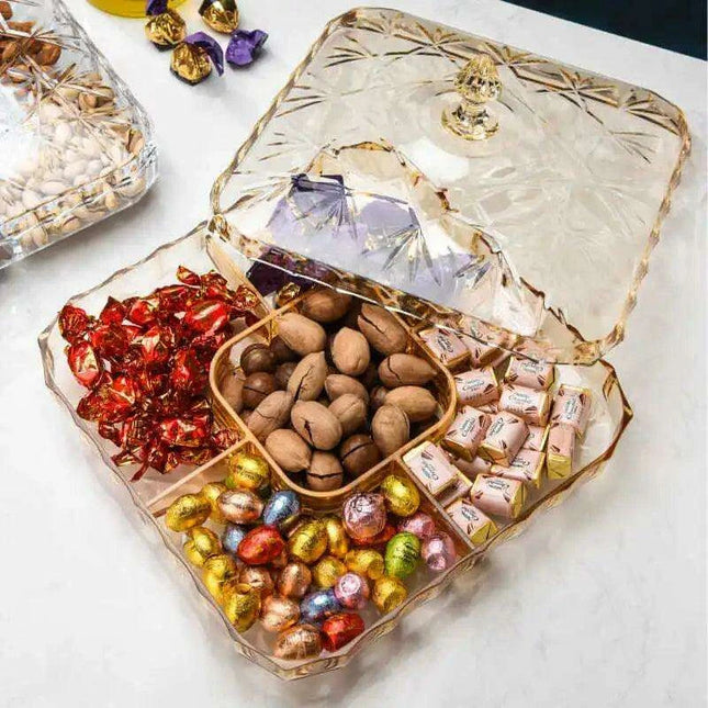 Chic Clear Candy and Snack Organizer Tray with Decorative Lid for Stylish Home Storage