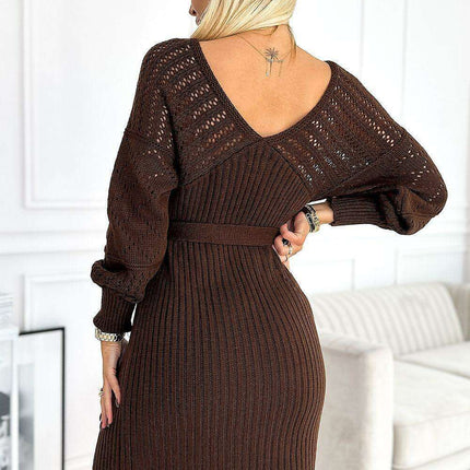 Chic Coffee Knit Dress by Numoco Basic - Très Elite