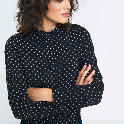 Chic Collared Long Sleeve Shirt Pea Print Autumn Style - Très Elite