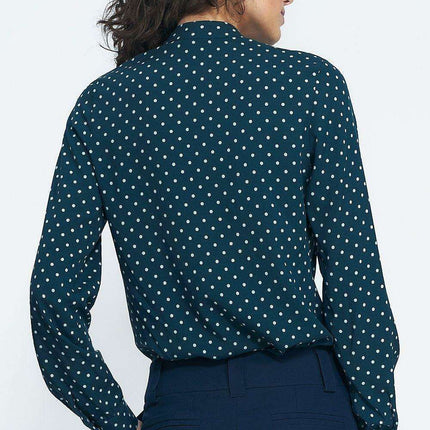 Chic Collared Long Sleeve Shirt Pea Print Autumn Style - Très Elite
