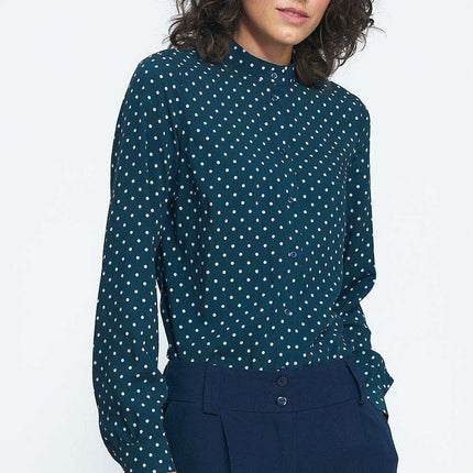 Chic Collared Long Sleeve Shirt Pea Print Autumn Style - Très Elite
