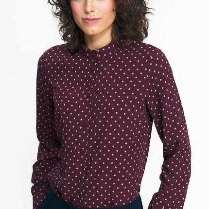 Chic Collared Long Sleeve Shirt Pea Print Autumn Style - Très Elite