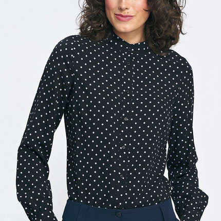 Chic Collared Long Sleeve Shirt Pea Print Autumn Style - Très Elite