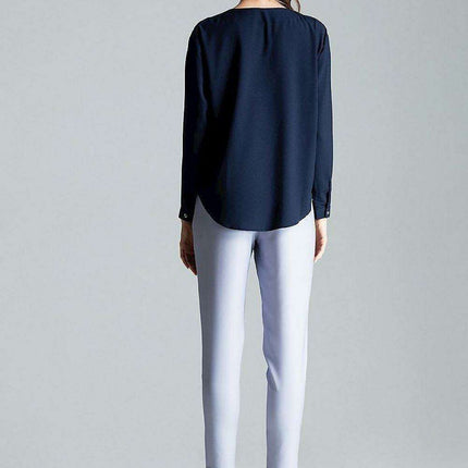 Chic Collarless V-Neck Long Sleeve Shirt with Stylish Snap Buttons and Unique Print - Très Elite