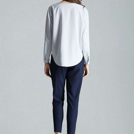 Chic Collarless V-Neck Long Sleeve Shirt with Stylish Snap Buttons and Unique Print - Très Elite