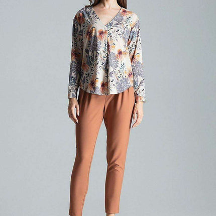 Chic Collarless V-Neck Long Sleeve Shirt with Stylish Snap Buttons and Unique Print - Très Elite