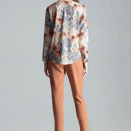 Chic Collarless V-Neck Long Sleeve Shirt with Stylish Snap Buttons and Unique Print - Très Elite
