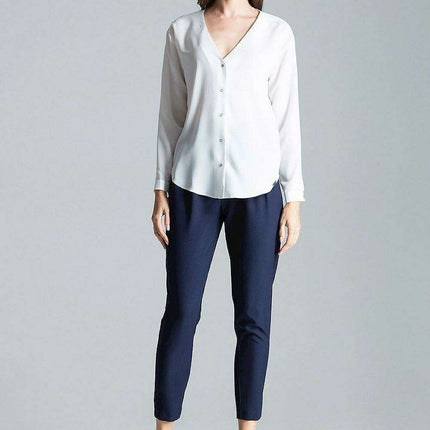 Chic Collarless V-Neck Long Sleeve Shirt with Stylish Snap Buttons and Unique Print - Très Elite