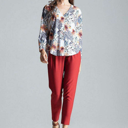 Chic Collarless V-Neck Long Sleeve Shirt with Stylish Snap Buttons and Unique Print - Très Elite