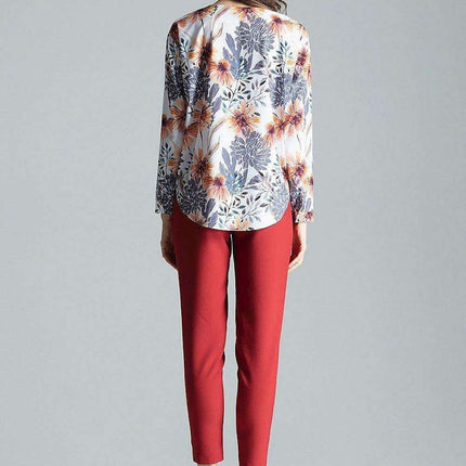 Chic Collarless V-Neck Long Sleeve Shirt with Stylish Snap Buttons and Unique Print - Très Elite