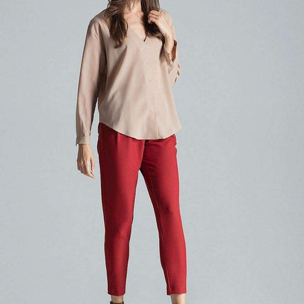 Chic Collarless V-Neck Long Sleeve Shirt with Stylish Snap Buttons and Unique Print - Très Elite