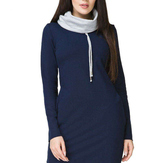 Chic Colorful Knit Dress with Functional Side Pockets and Customizable Sleeves