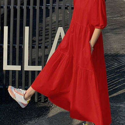 Chic Comfort A-Line Dress with Short Sleeves - Très Elite