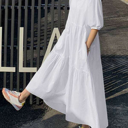 Chic Comfort A-Line Dress with Short Sleeves - Très Elite