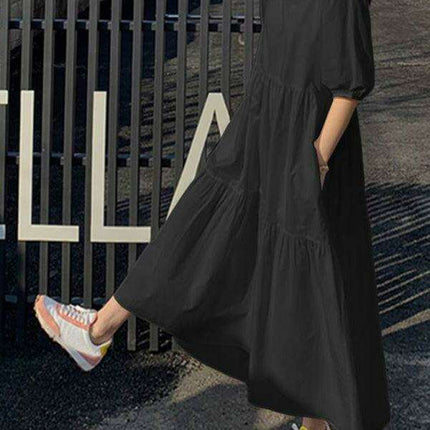 Chic Comfort A-Line Dress with Short Sleeves - Très Elite