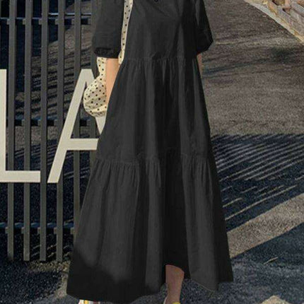 Chic Comfort A-Line Dress with Short Sleeves - Très Elite