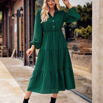 Chic Comfort: Long Sleeve Printed Shirt Dress with Button Detail - Très Elite