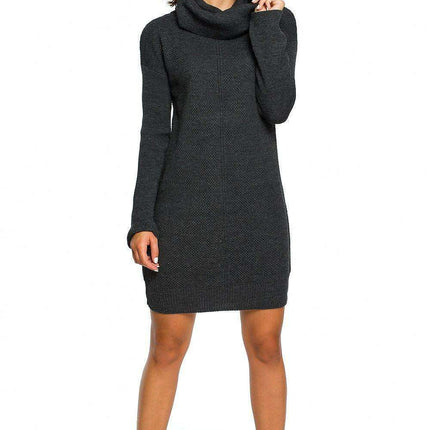 Chic Comfort: Waffle-Knit Turtleneck Sweater Dress - Très Elite