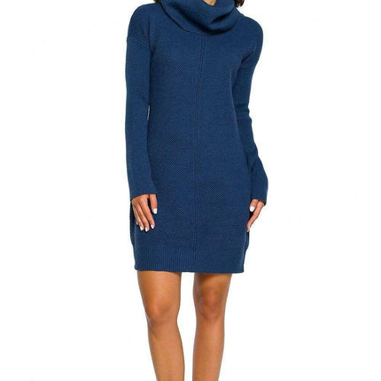 Chic Comfort: Waffle-Knit Turtleneck Sweater Dress - Très Elite