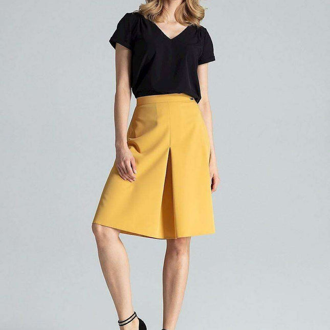 Chic Contrast Pleated A-Line Midi Skirt