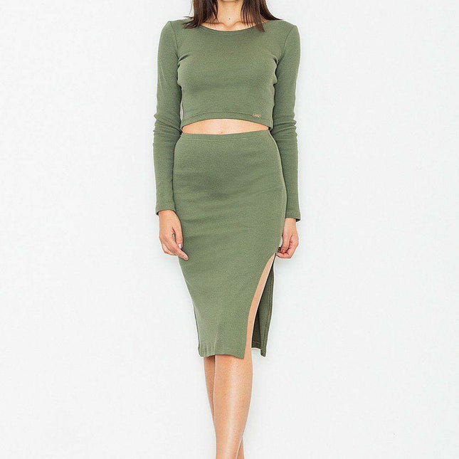 Chic Cotton Knit Ensemble with Trendy Pencil Skirt