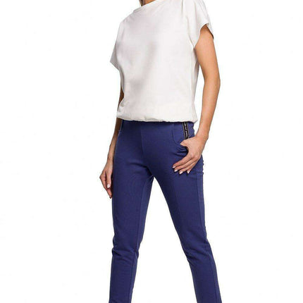 Chic Cotton Knit Slit Trousers with Distinctive Topstitching - Très Elite