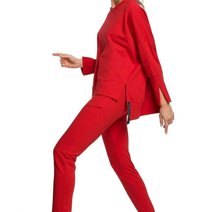 Chic Cotton Knit Slit Trousers with Distinctive Topstitching - Très Elite