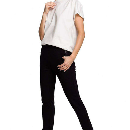 Chic Cotton Knit Slit Trousers with Distinctive Topstitching - Très Elite