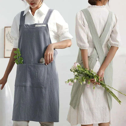 Chic Cotton Linen Apron with Stylish Wide Straps for Women - Your Perfect Cooking Companion - Très Elite
