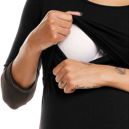 Chic Cotton Maternity Dress with Hidden Nursing Feature and Convenient Pockets - Très Elite