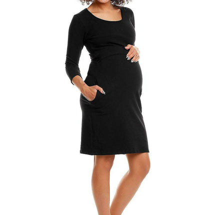 Chic Cotton Maternity Dress with Hidden Nursing Feature and Convenient Pockets - Très Elite