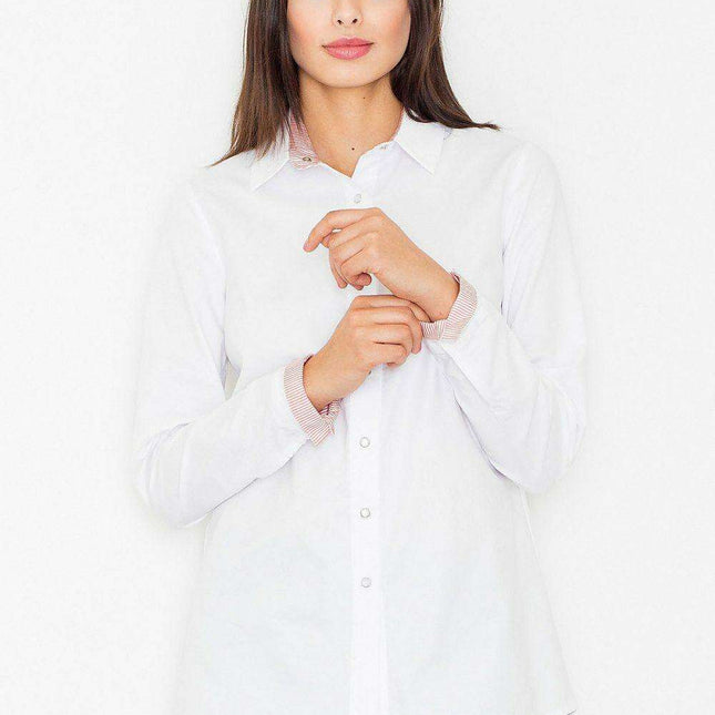Chic Cotton-Poly Blend Shirt with Stylish Contrast Collar - Model 61520