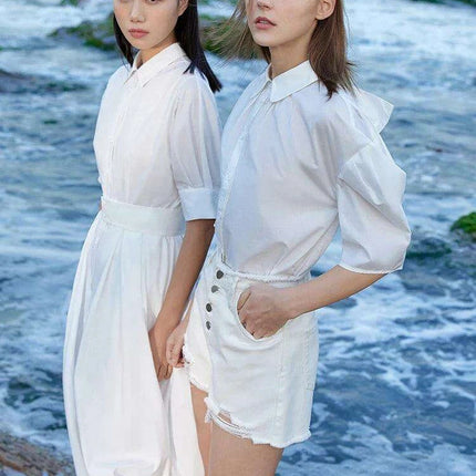 Chic Cotton Puff Sleeve Blouse for Women with Bow Accent - Summer Minimalism Collection - Très Elite