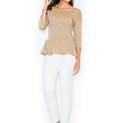 Chic Cotton Top with Romantic Sleeves and Basque Detail - Women's Elegant Blouse
