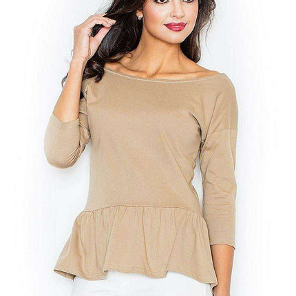 Chic Cotton Top with Romantic Sleeves and Basque Detail - Women's Elegant Blouse