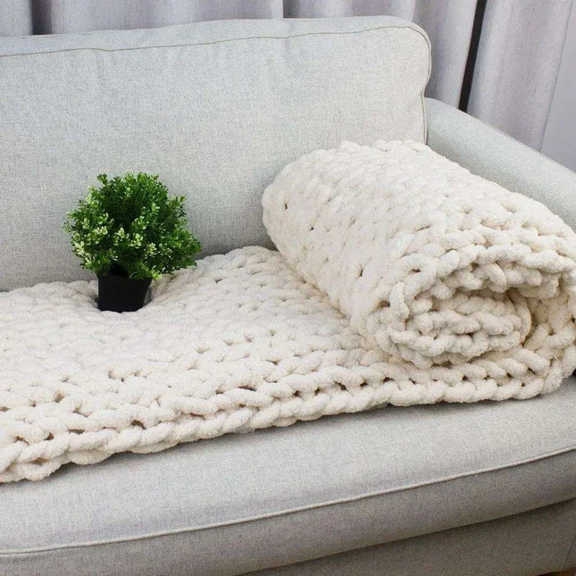 Chic Cream White Plaid Oversized Chunky Knit Throw Blanket - Autumn Comfort